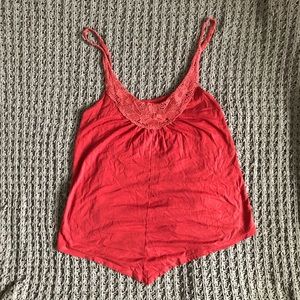 American Eagle Red Crochet Flowy Tank Top